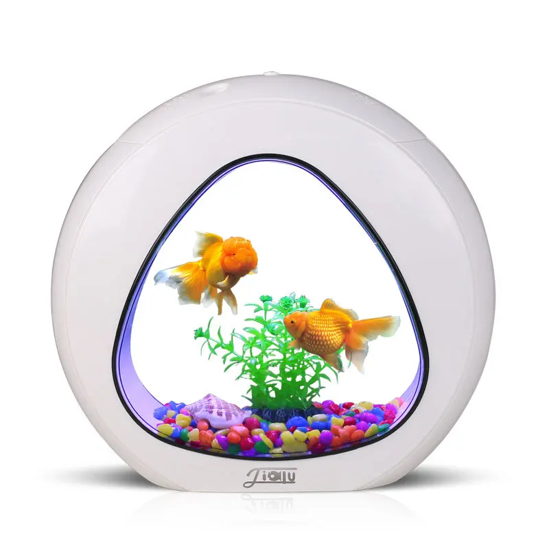 Mini Acrylic Creative Desktop Fish Tank Feeding Hole Aquarium Small Ornamental Goldfish Tank LED Key Ecological Acrylic Fish Tan