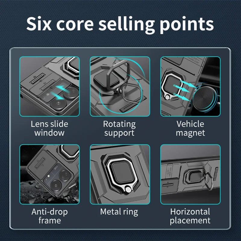 Слайд камера Funda для Xiaomi Poco C65 чехол магнитное кольцо подставка броня телефона Pocco