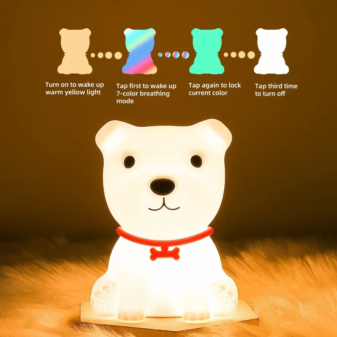 

Creative Cute Puppy Silicone Lamp USB Rechargeable LED Colorful Pat Night Light Children's Cartoon With Sleeping Atmosphere Lamp