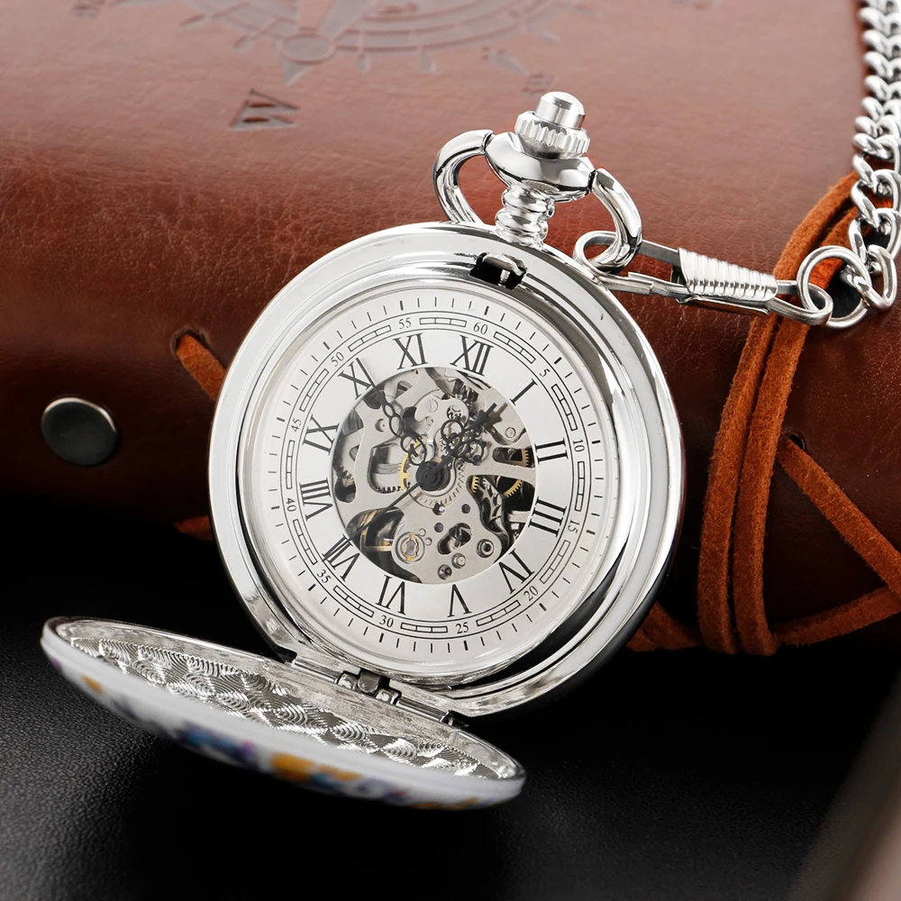 Retro Blue and White Porcelain Mechanical Pocket Watch High Quality Unisex Necklace Timing Pendant Gift for Men and Women PJX011
