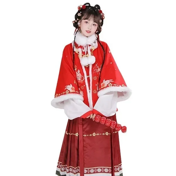 Новая женская антикварная повседневная юбка Ming Hanfu бархатная улучшенная вышивка