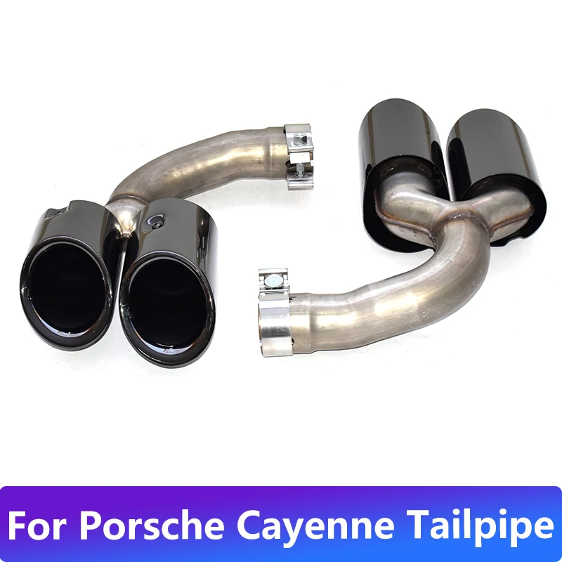 Фото 1 пара для Porsche Cayenne 970, модификация выхлопной трубы 2018-2025 годов, черная трехслойная насадка глушителя с четырехнаконечником GTS №2