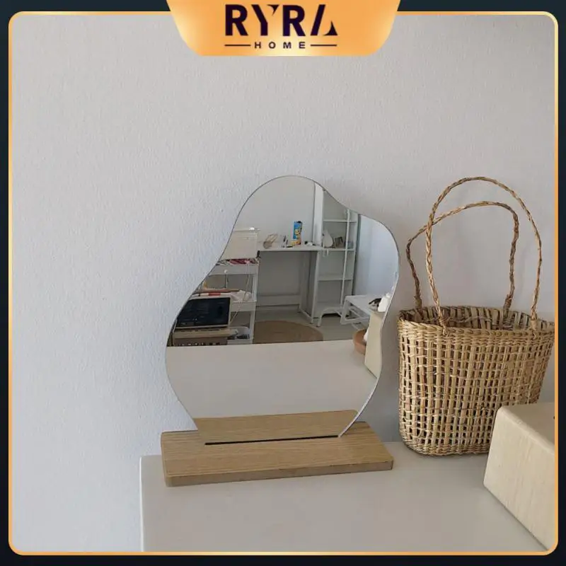 

Ins Irregular Mirror Acrylic Decorative Mirror With Wooden Base Korean Style Beauty Makeup Mirror Home Desktop Standing Mirror