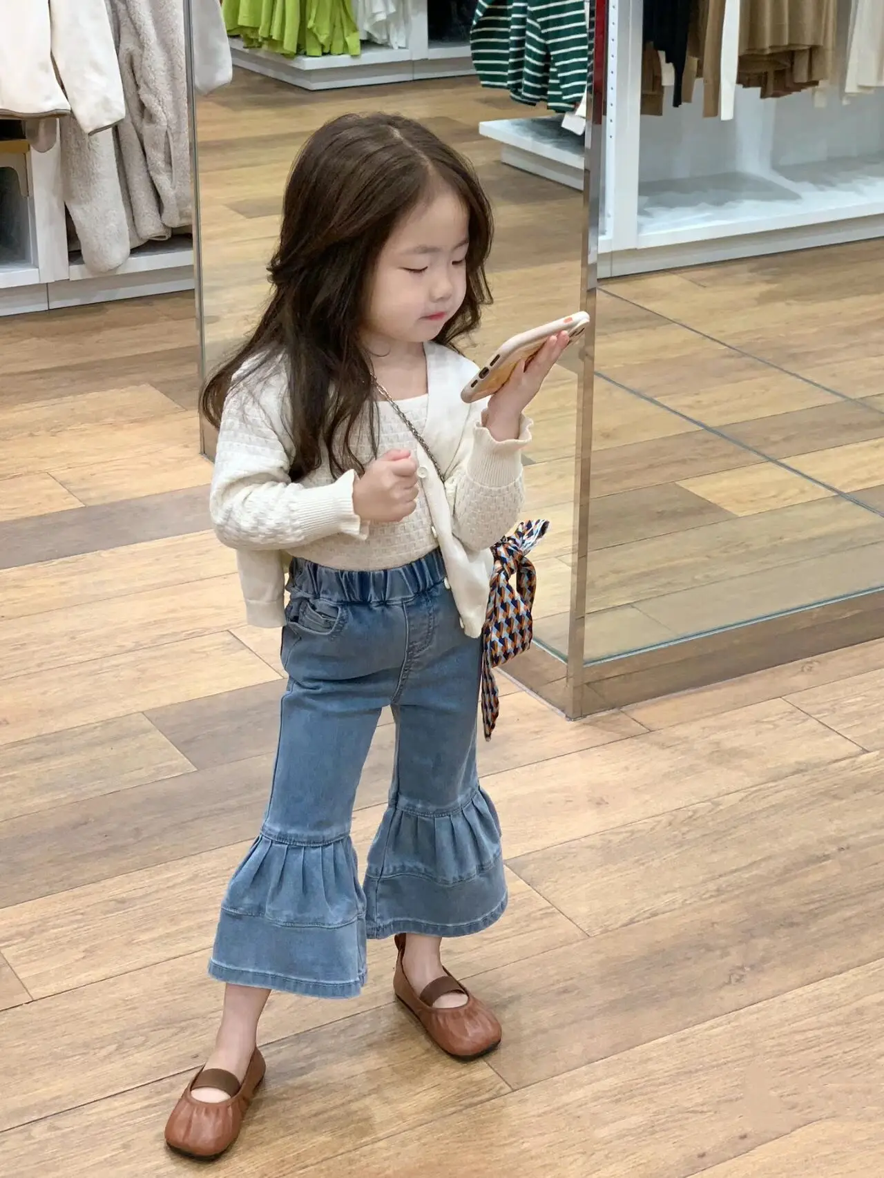 

MILA CHOU 2023 Spring Autumn Girls Casual Knitted Cardigan +Halter Tops 2Pcs Suit Children Long-sleeve Beige Set Kids Clothes
