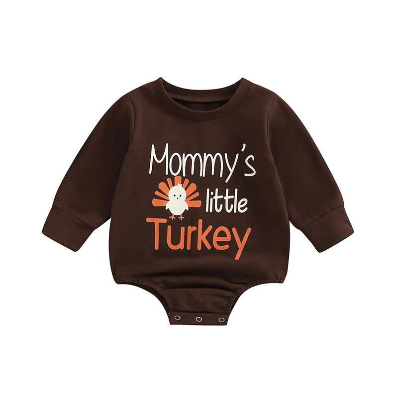 

Infant Baby Thanksgiving Romper, Long Sleeves Round Neck Turkey Letter Print Jumpsuit for Boys Girls, 0-24 Months
