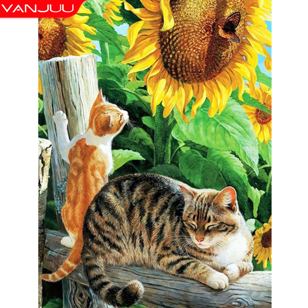 

5D Diamond Painting Animal Full Square/Round Diamond Embroidery Sunflower Cat Dog Rhinestone Picture DIY Wall Art Home Decor