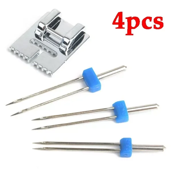 

NEW 4pcs/set Double Twin Needles Wrinkled Sewing Presser Foot for Sewing Machine Size 2/90 3/90 4/90 multifuctional fittings