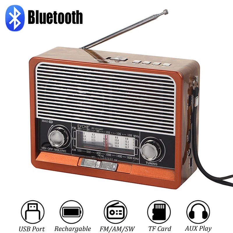 

Retro FM/AM/SW Radio Portable Full Band Radio Receiver Outdoor Bluetooth Speaker MP3 Music Player with Torch TFCard/USB/AUX Slot