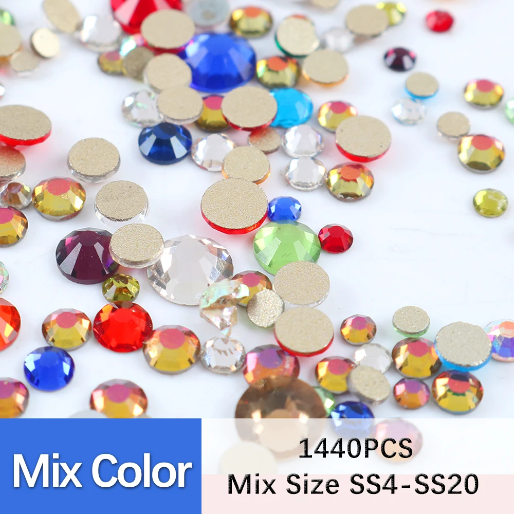 SS4-SS20 Mix Size Clear Crystal Non Hot Fix Gold Flat Back Стразы Украшения DIY Блестящие камни 3D Аксессуары