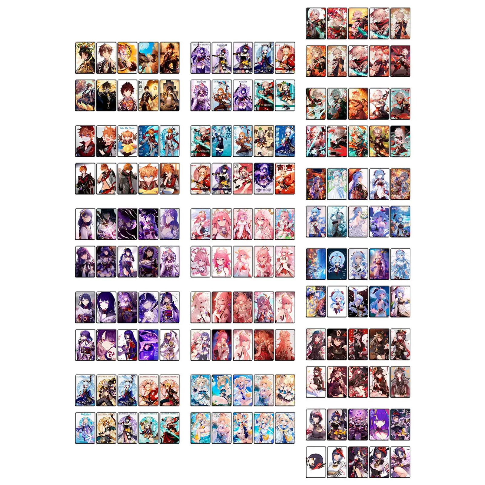 10 наклеек на автобус, обед и банк с персонажами из игры Genshin Impact.