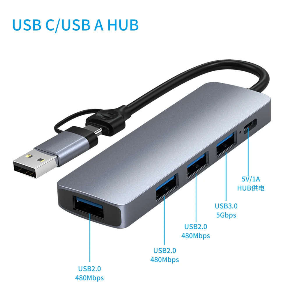 

5 in 1 USB A C Hub Connecting Equipment Data Transferring Device Laptop Phones Double Plugs Converter Adapter Equipment