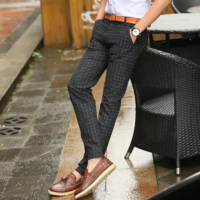

NEW IN New England Plaid Pants and Dress Pants Men Sanding Male Trousers Men's Spring Autumn Long Pants Black Blue Khahi Gre