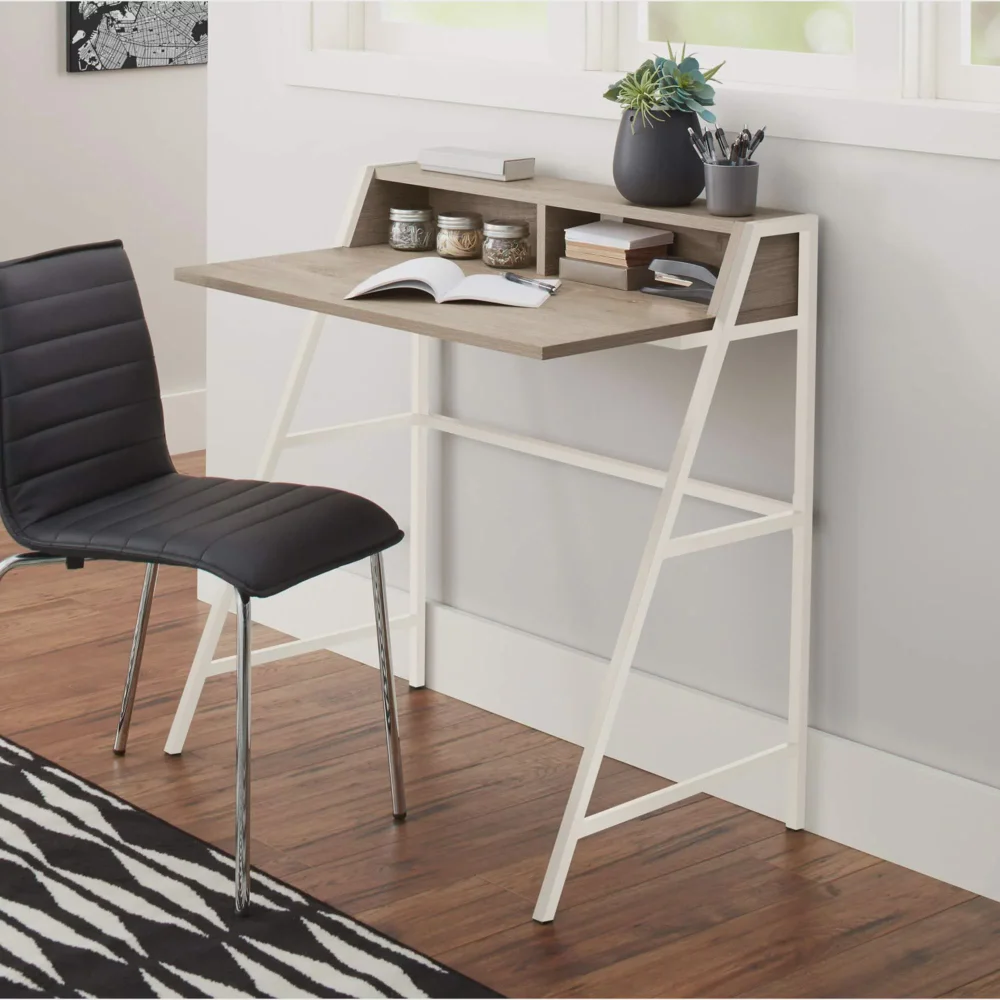 

Conrad Desk with Hutch, Brown/White Office Desk Computer Table Desk Table with Drawers Work Desk Wood Desk