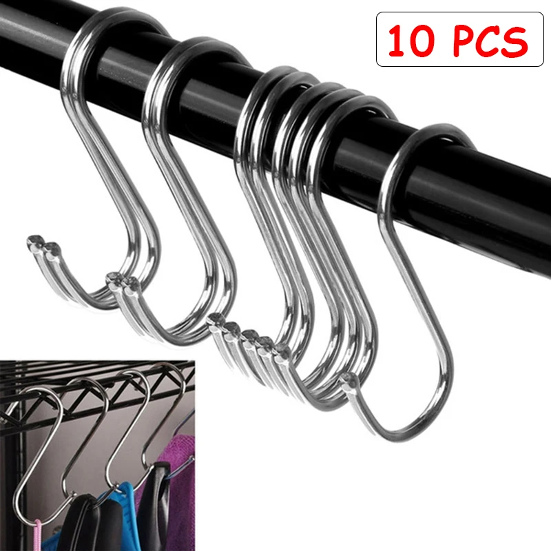 

10/5pcs Stainless Steel S-Shape Hook Multi-function Kitchen Bedroom Railing S Hanging Storage Hook for Home Organizer Tools