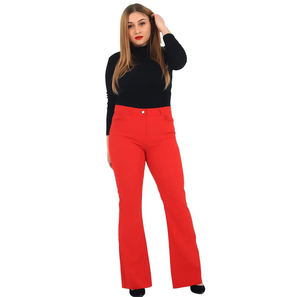 Fierte Women Plus Size Pants Rg1221Pv Fabric High Waist Wide Trotting Zipper Closure Button Spring Summer Casual