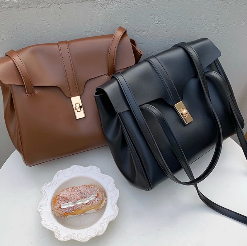

Luxury Fashion Vintage Designer Leather Shoulder Bags for Women Black Brown Satchel Tote Handbags Large Work Business Bag