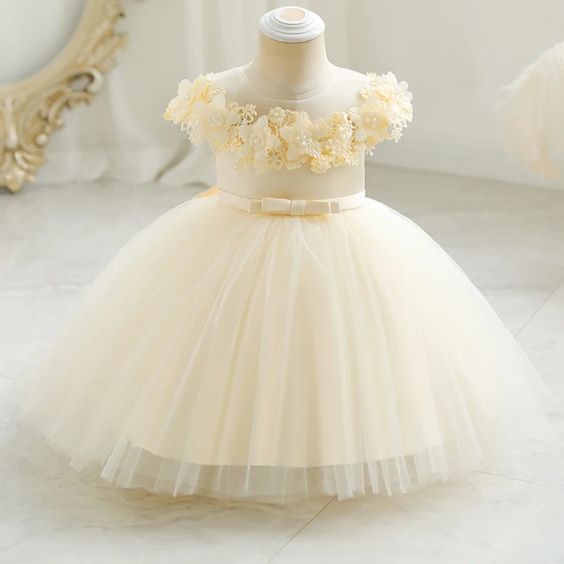 

Детское платье принцессы, новинка, яркое платье с жемчужинами, красивое платье на день рождения для девочек, фатиновое свадебное платье с цв...