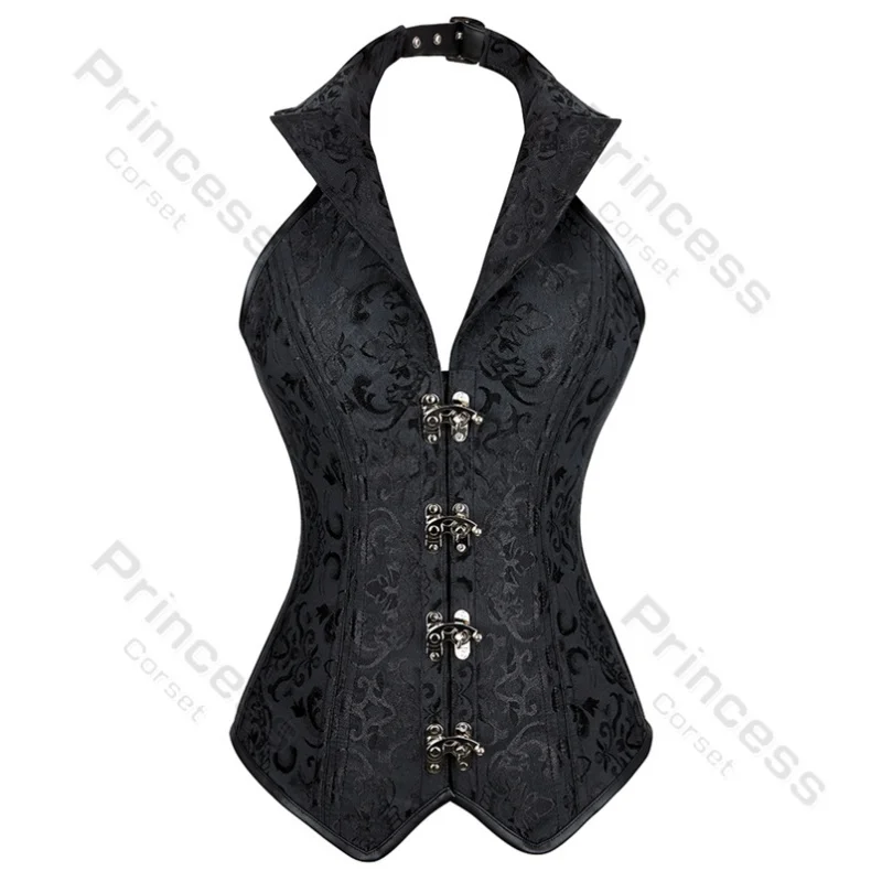 

Steampunk Corsets for Women V-neck Gothic Corset Jacquard Plus Size Corset Vest Cosplay Costume Pirate Corset Brown Black