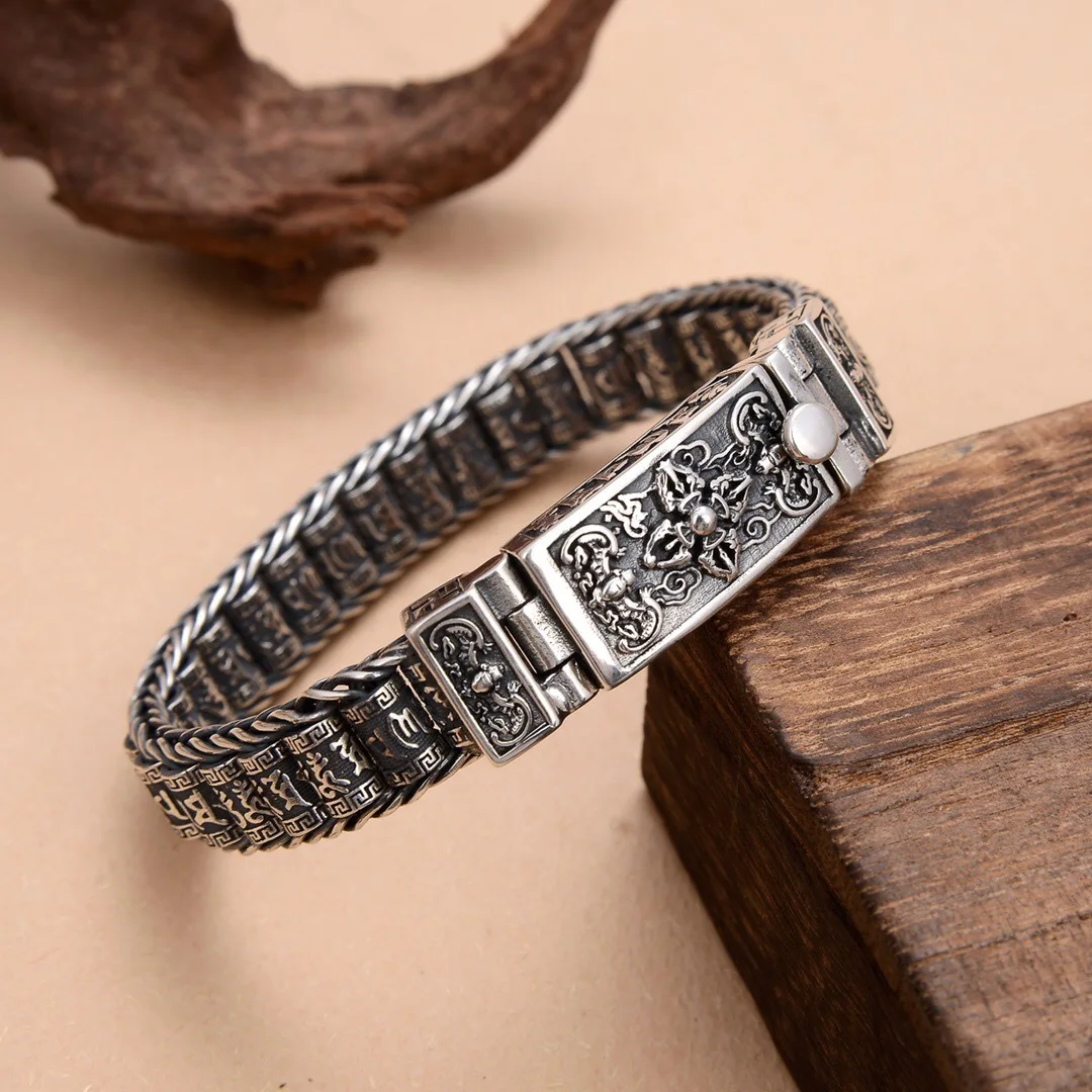 

Буддистский оригинальный дизайн серебряного цвета, китайский модный мужской буддийский браслет с шестью символами и мантрой