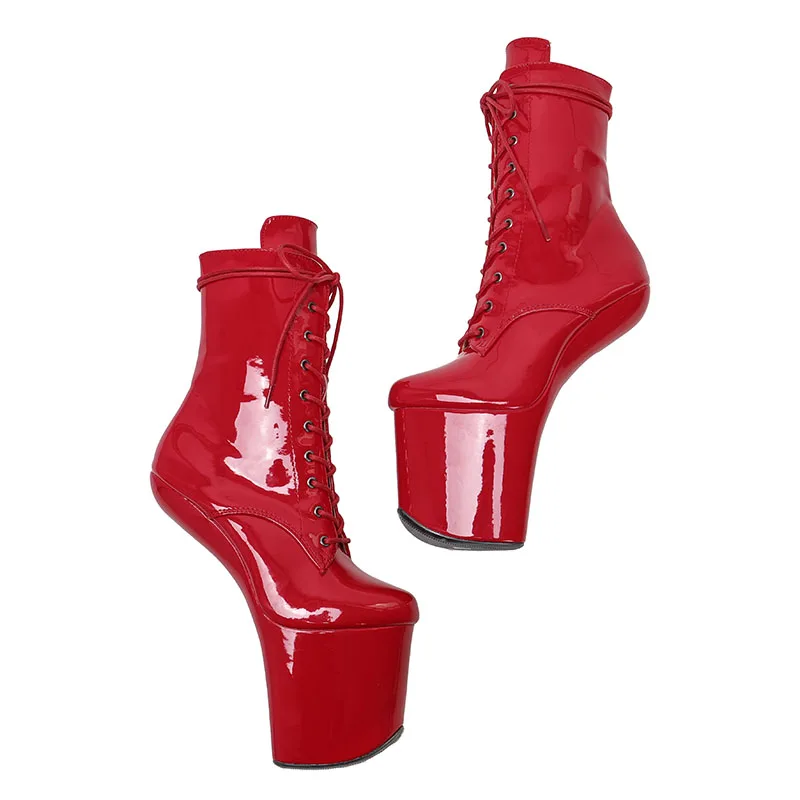 Leecabe  Patent PU Upper Platform Ankle Boots Sexy Exotic heelless pole dance shoes