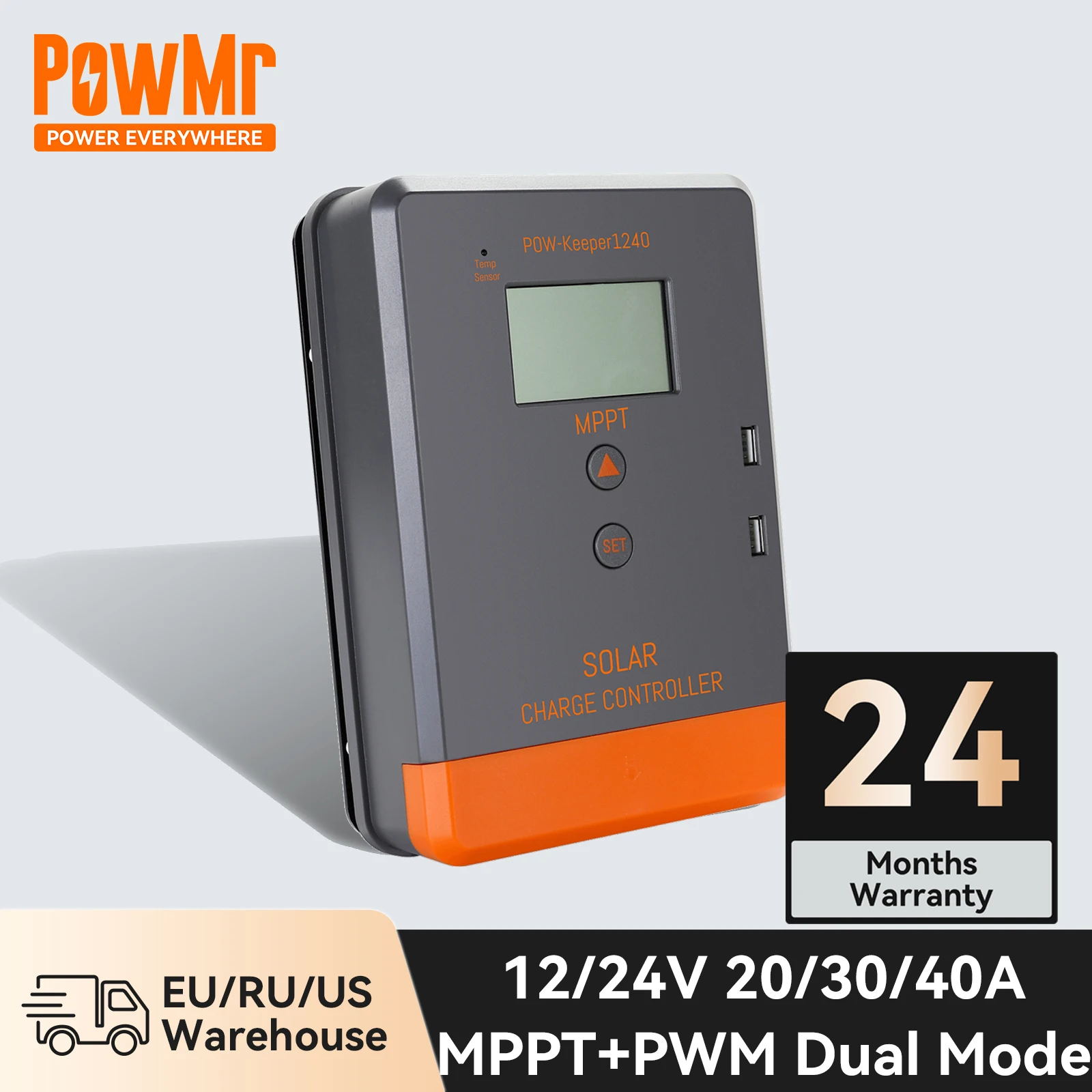 Контроллер заряда солнечной батареи PowMr 40A 20A 30A 12В 24В MPPT PWM, двухрежимный регулятор заряда солнечной батареи для свинцово-кислотных Lifepo4 литиевых батарей