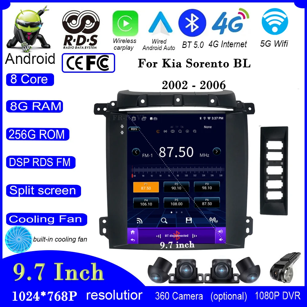 Android 14 плеер для Kia Sorento BL 2002 2004 2006 9 7 дюймовый сенсорный экран автомобильное радио