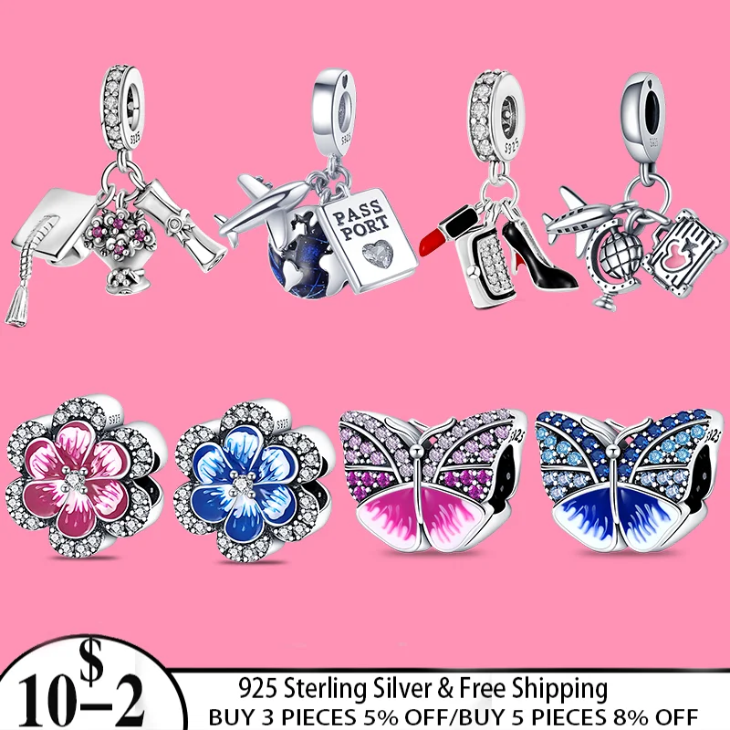 

hot sale charms Fits original pandora bracelet 925 silver women pendant jewelry high-heeled shoe bag with lipstick charms beads