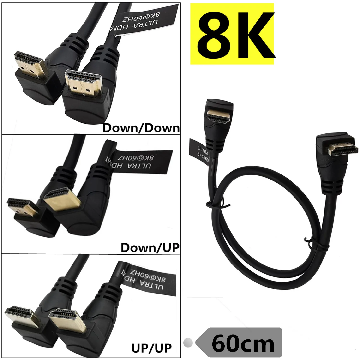 

8K HDMI-compatible 2.1 Cable UP & Down 90 Degree Elbow Angle cable 8K@ 60HZ for TV PC Projector PS3 PS4 Laptop 0.3M 0.6M 1.8M