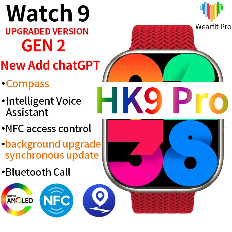 

2023 Умные часы HK9 Pro 9 Amoled 2.02 дюйм NFC Беспроводная зарядка Bluetooth Вызов компас Умные часы 8 мужчин и женщин