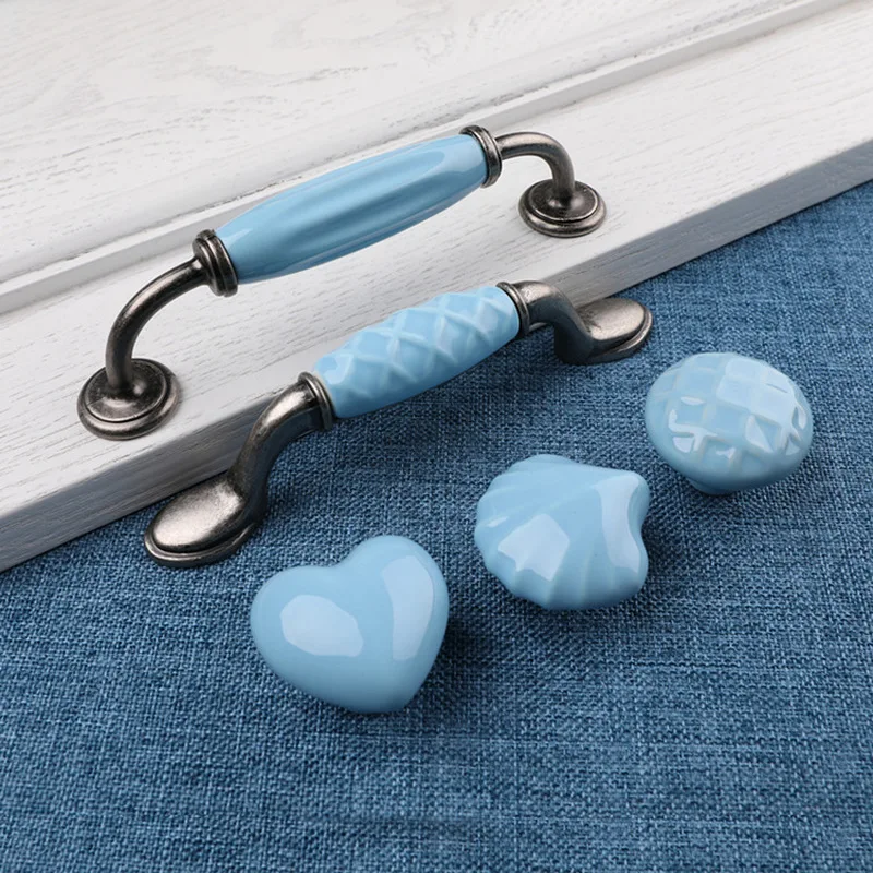 

Blue Ceramic Cabinet Knobs and Handles Drawer Kitchen Pulls Furniture Hardware