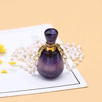 natural stone perfume bottle pendant necklace fluorite bottle long freshwater pearl bead chain for party birthday gift 18x34mm