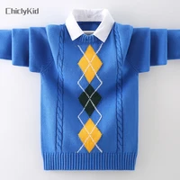 fake two piece sweaters for boys kids winter warm diamond pullovers teen plush knitted top children autumn thick jumper knitwear