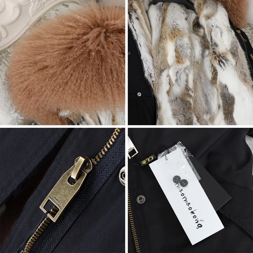 MAOMAOKONG 2022 winter Women's jacket bomber Real fur coat women coats short natural Mongolia wool fur collar rabbit liner Parka
