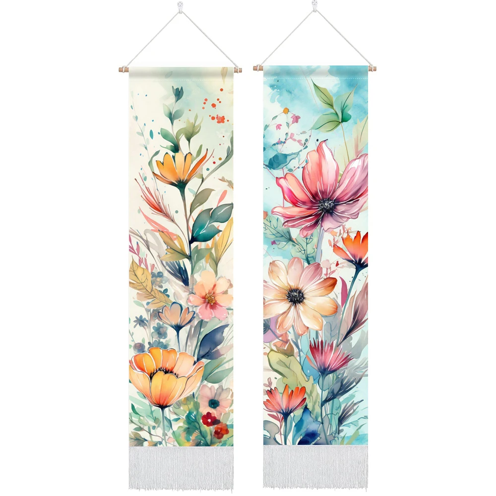 

Boho Flower Tapestry Vertical Wall Hanging Fabric Poster Color Tapestries for Bedroom Home Wall Decoration 12.8 x 51.2 Inches