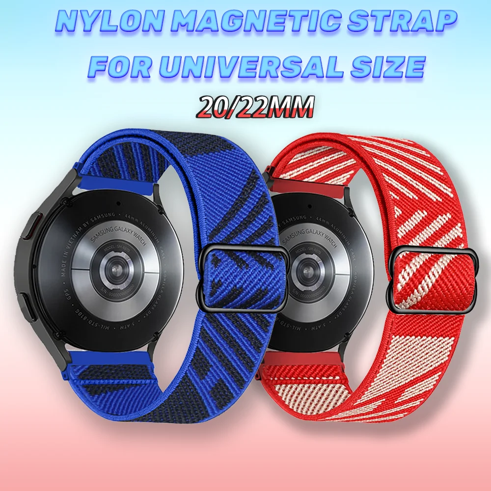 

20 22mm Soft Nylon Strap for Samsung Watch 5 40mm 44mm 5Pro 45mm Watch 4 40 44mm Classic 42 46mm Adjustable Universal Size Band