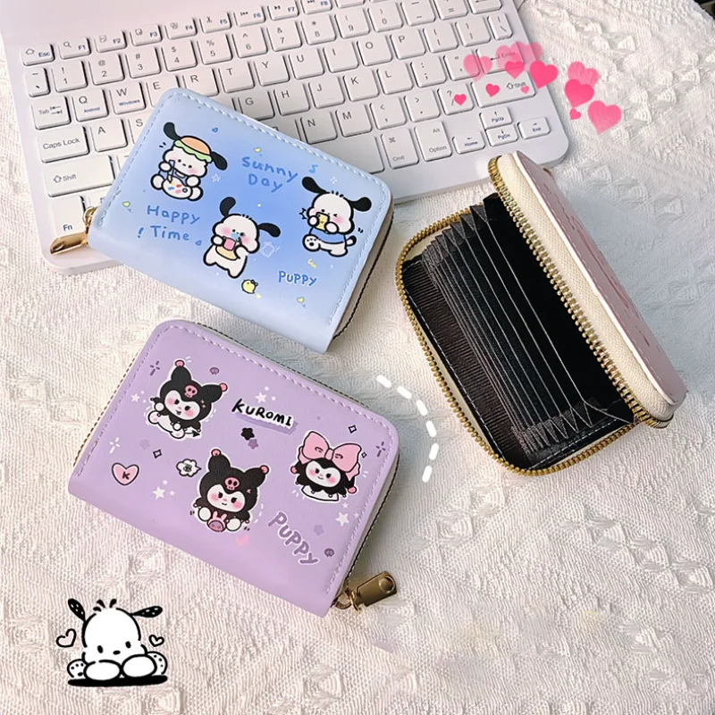 

Sanrio Cinnamoroll Kuromi Ladies Wallet Kawaii Small Zipper Multiple Slots Pu Short Anime New Accessories Top Quality Card Pack