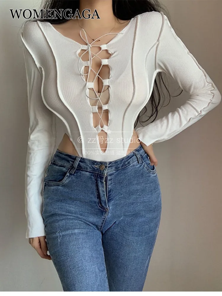 

Женские комбинезоны GAGA, новые уличные Обтягивающие Комбинезоны с длинным рукавом, Сексуальные корейские женские топы, комбинезоны NT3Q