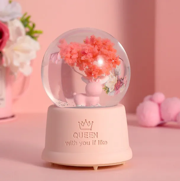 Музыкальная шкатулка в виде хрустального шара Вишневое дерево Единорог девушки