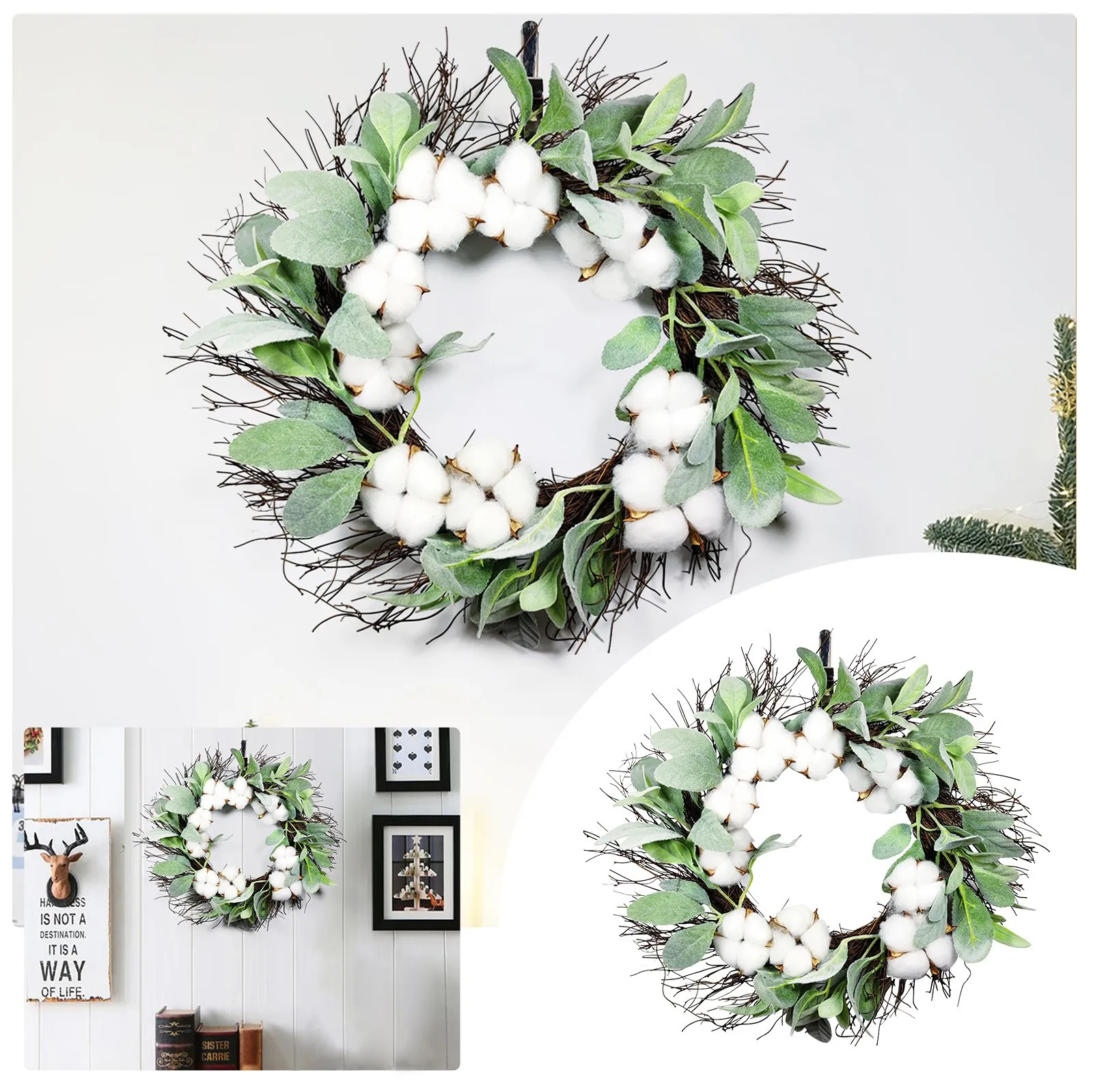 

Simulation Garland Cotton Farmhouse Wall Decor Window Glass Grapevine Garland Housewarming Gift Snowflake Welcome Sign