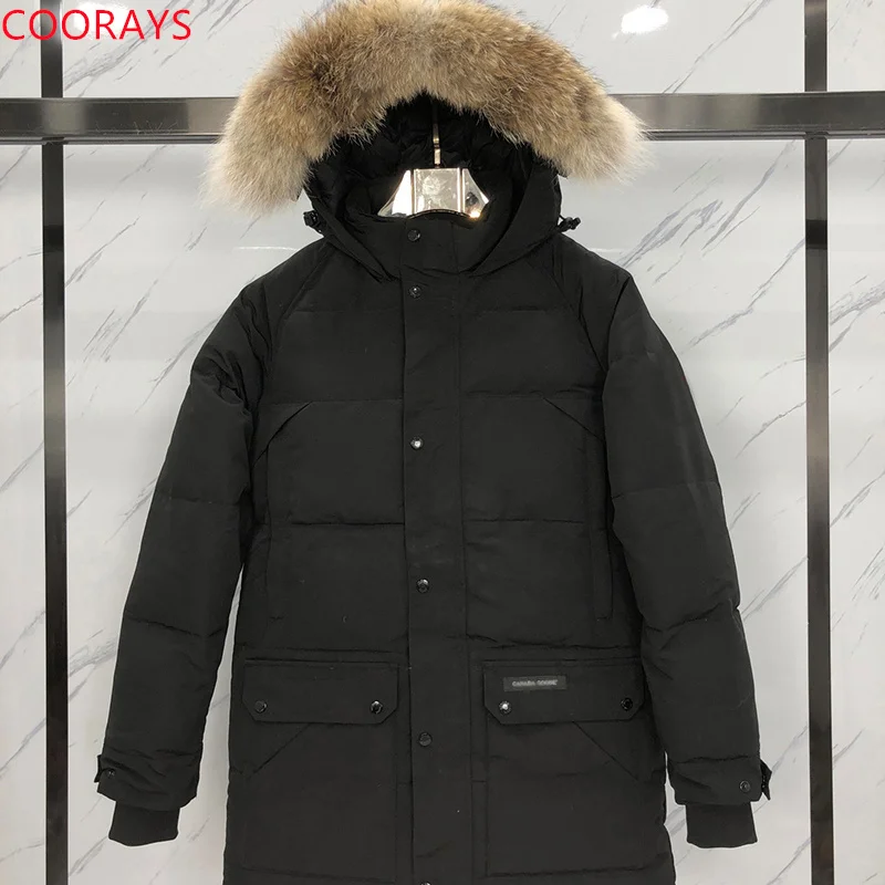 Мужской пуховик с капюшоном черная водонепроницаемая куртка-парка из меха