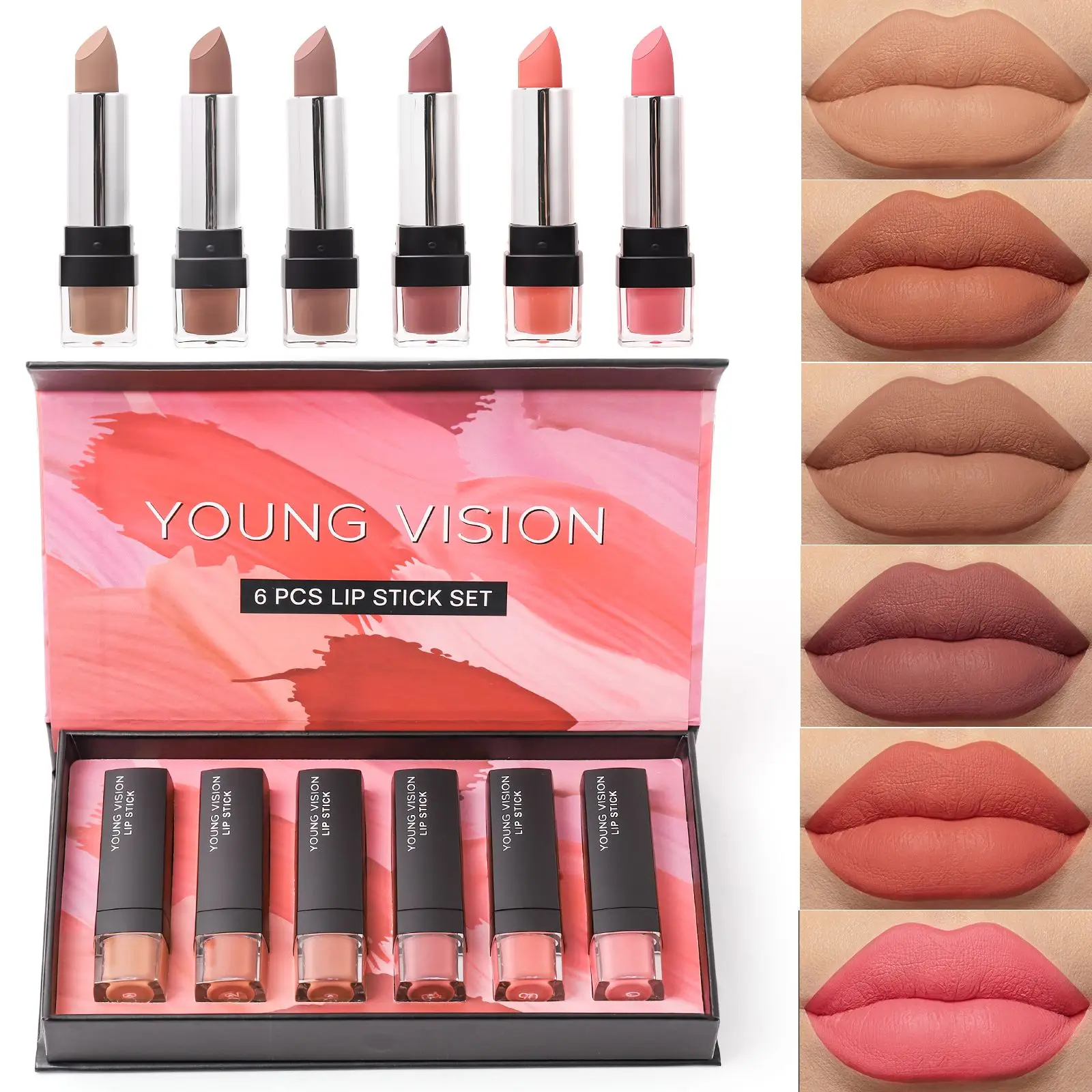 

6 pcs/box Makeup Women Longlasting Red Lip Tint Velvet Glossy Nude Lip Gloss Matte Lipstick Lip Balm