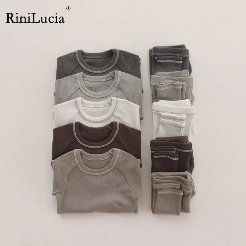 

RiniLucia 2pcs/set Children Sleepwear Solid Cotton Boy Children's Pajamas Set Children's Suit Girls Spring Baby Clothes Sets