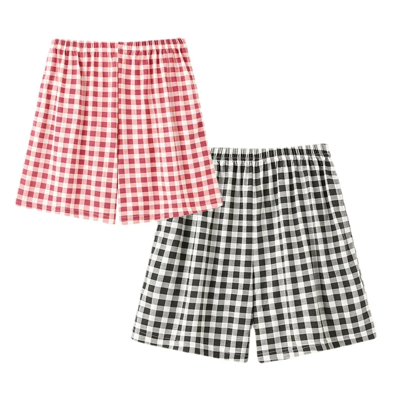 

High Quality Cotton Home Shorts Women Summer Outwear Sports Casual Checker Pants Loose Couple Sleepwear Men Sleep Bottoms