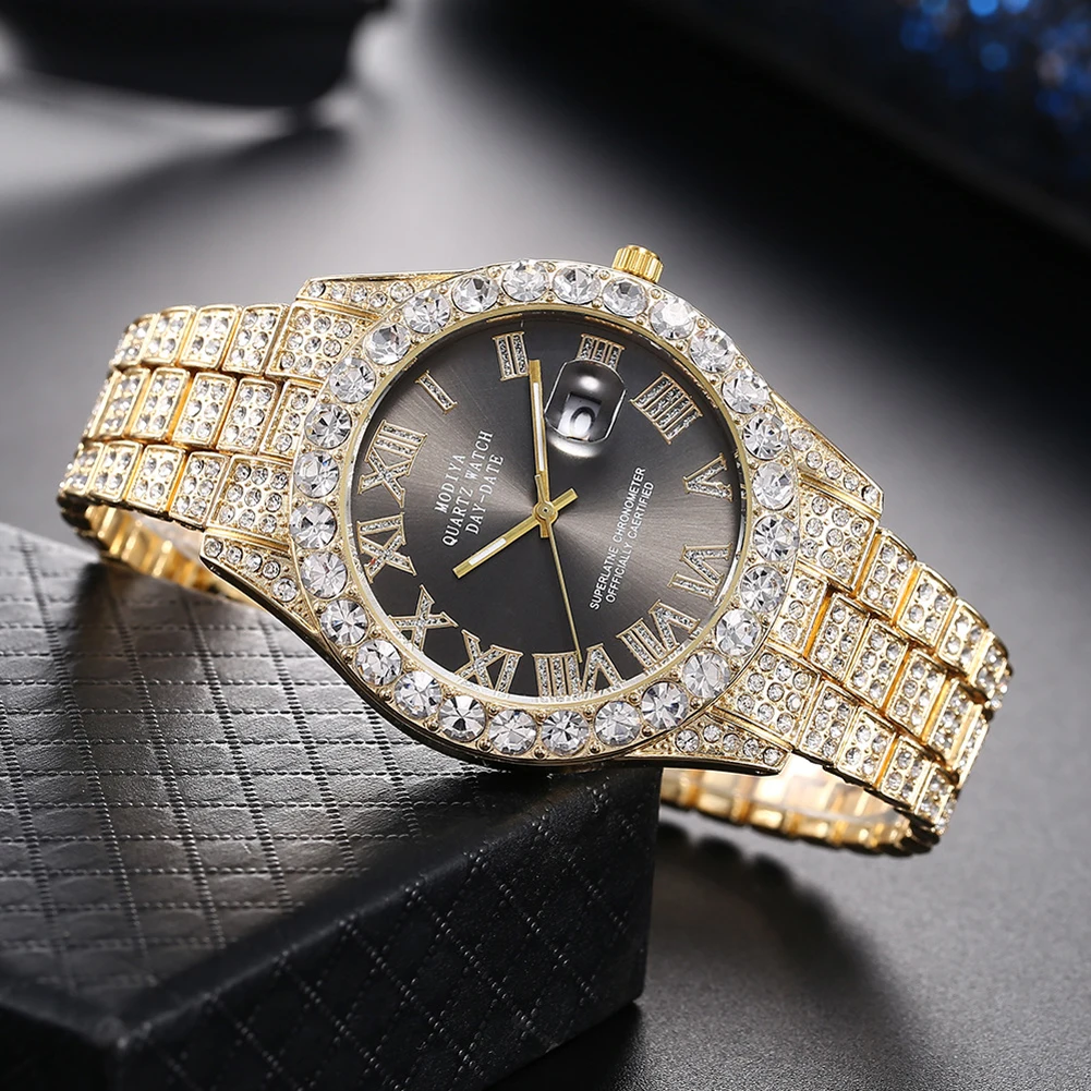 

Iced Out Watch Men Luxury Brand Full Diamond Men's Watches HIP HOP Big Dial Luxury Rhinestones Quartz Wristwatches Drop Shipping