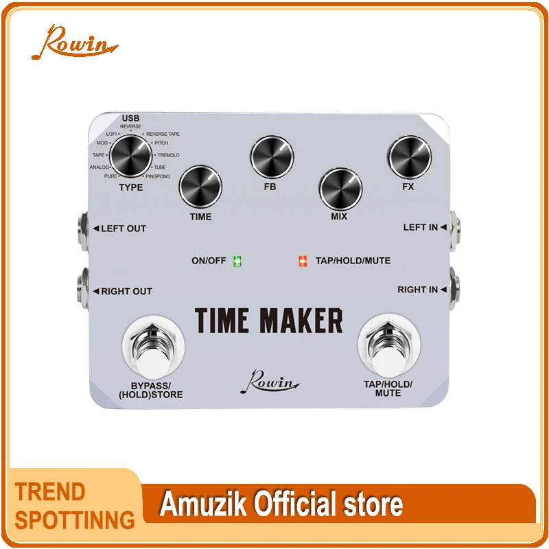 Rowin  Guitar Time Maker Pedal Ultra Delay Effect Pedals For Electric Guitars 11 Types Delay With Tap Tempo Function