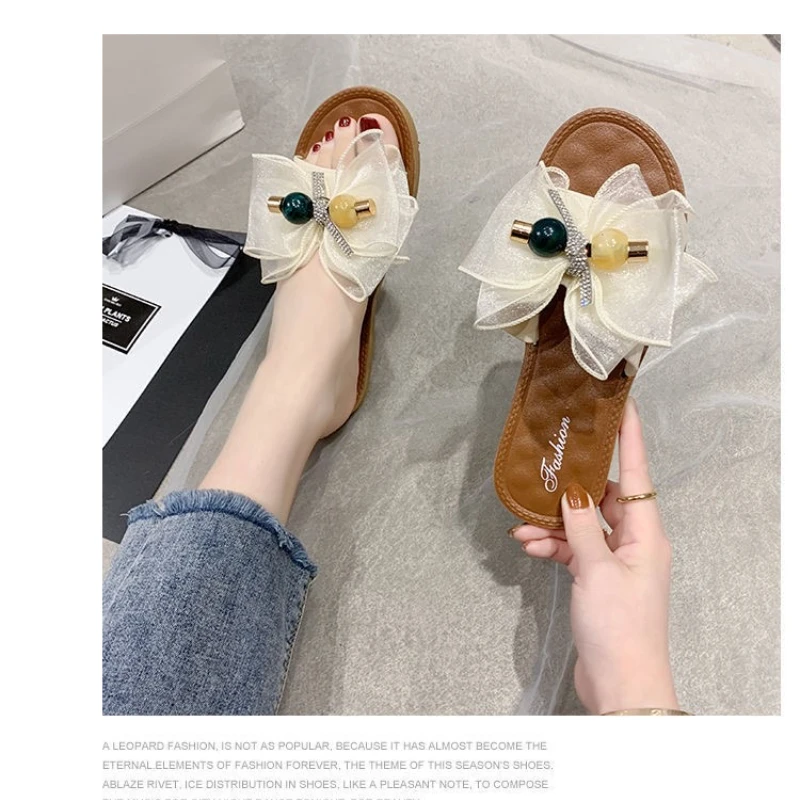 

Women's Platform Slippers Exquisite Bow Tie Trend Fashion Summer Beach Home Soft Ladies Sandals Leisure Outdoor Flat Shoes