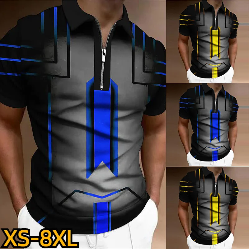 

2023 Tie-dyed Printed T-shirt Summer Fashion Lapel Short Sleeve Zipper T-shirt Casual Pullover Men's POLO Shirt Men's New Top