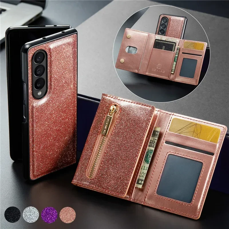 Фото Блестящий магнитный кожаный чехол-кошелек на молнии для Samsung Galaxy Z Fold 5 4 3 S24 Ultra S23 S22 S21 Plus S20 FE Note 20 №1