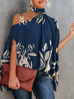 casual loose womens blouse fashion batwing sleeve print off shoulder shirts 2022 spring summer office lady blouses elegant tops