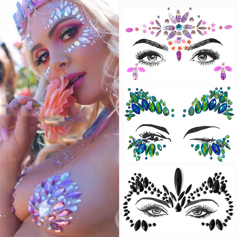 3D хрустальные украшения для груди, тату-наклейка, музыкальный фестиваль, карнавал, искусственная татуировка, Хэллоуин, ужасы, татуировки, украшение